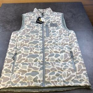 BURLEBO Men's Puffer Gray and Cream Camouflage Vest Medium NWT